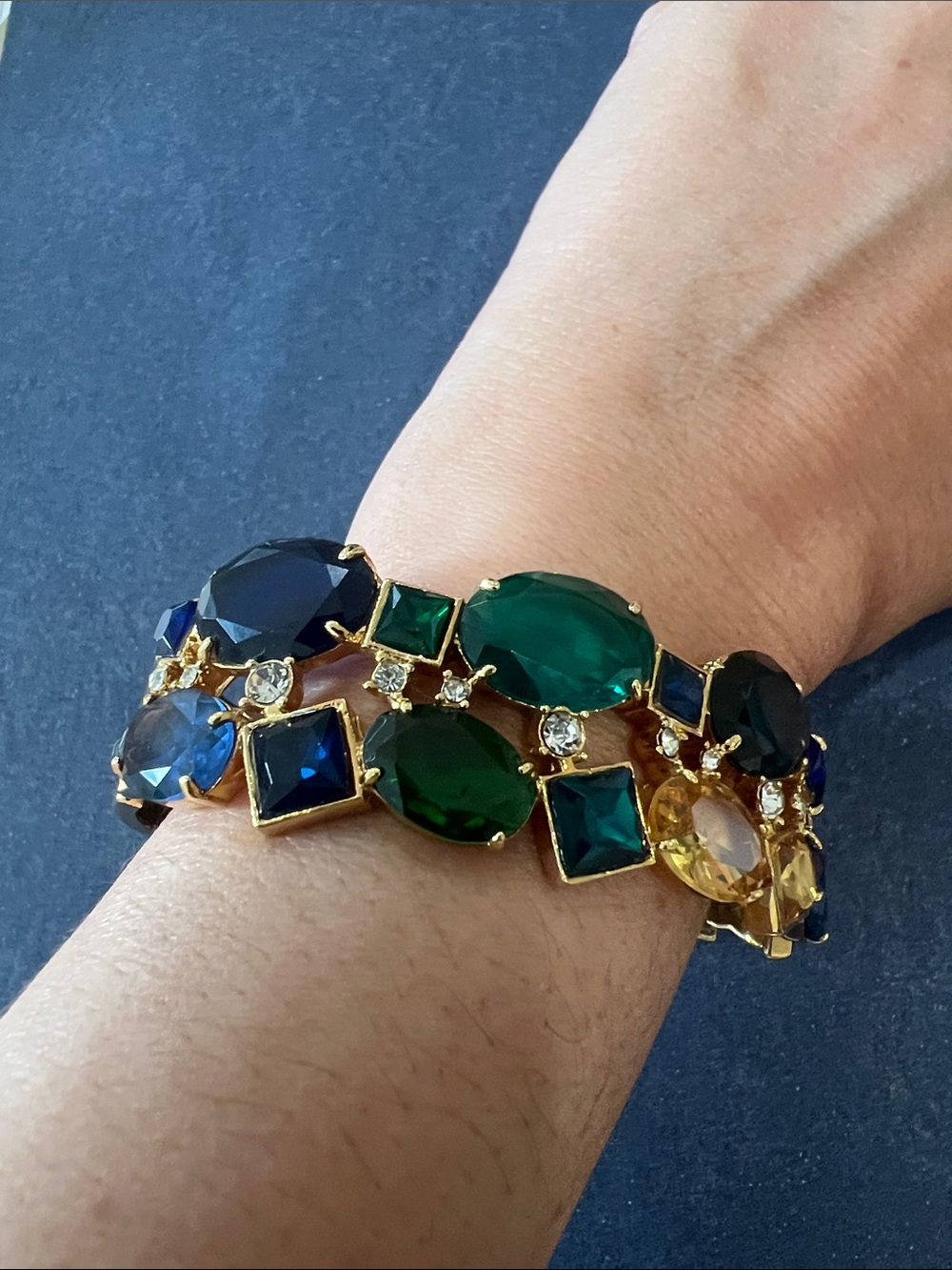 Carolee Gold-Tone Bracelet with Blue, Green & Yellow Crystals
